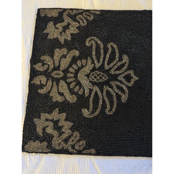 Lot of 2 Bella Lux Black Silver Beaded Table Runners Floral Holiday Collection - Picture 2 of 6